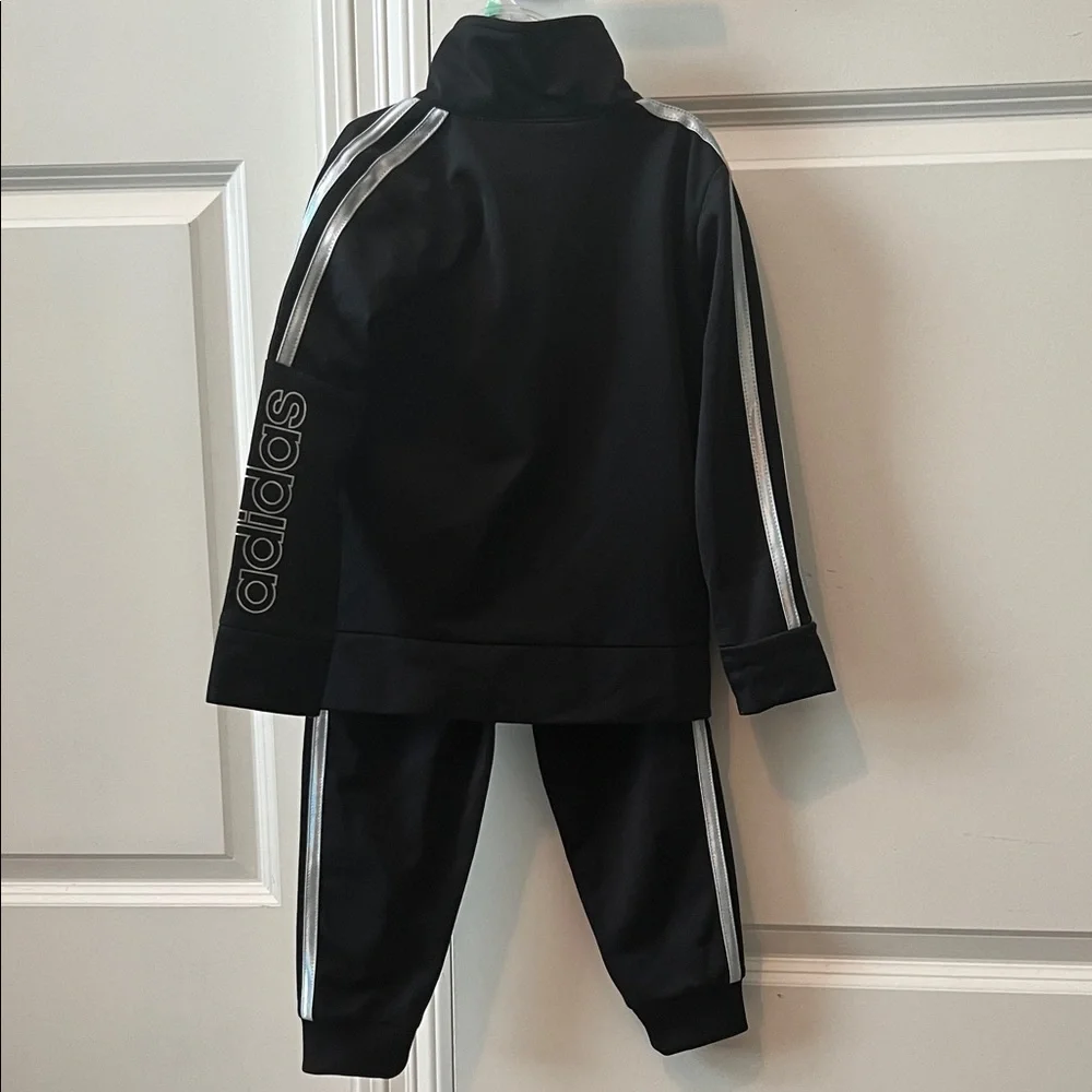 Kids Adidas Black and Iridescent Striped Athletic Tracksuit Size 3T